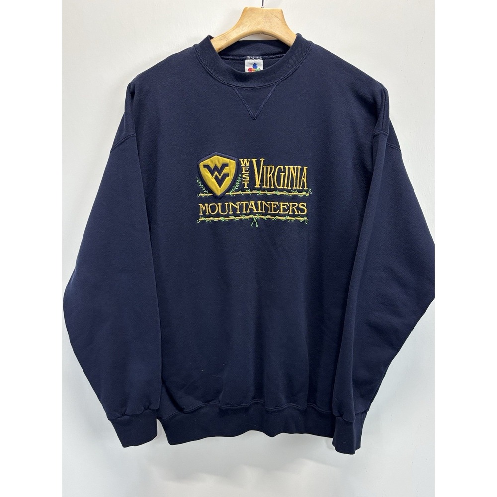 Vtg West Virginia Mountaineers Sweatshirt Mens 2XL XXL Blue NCAA USA Embroidered